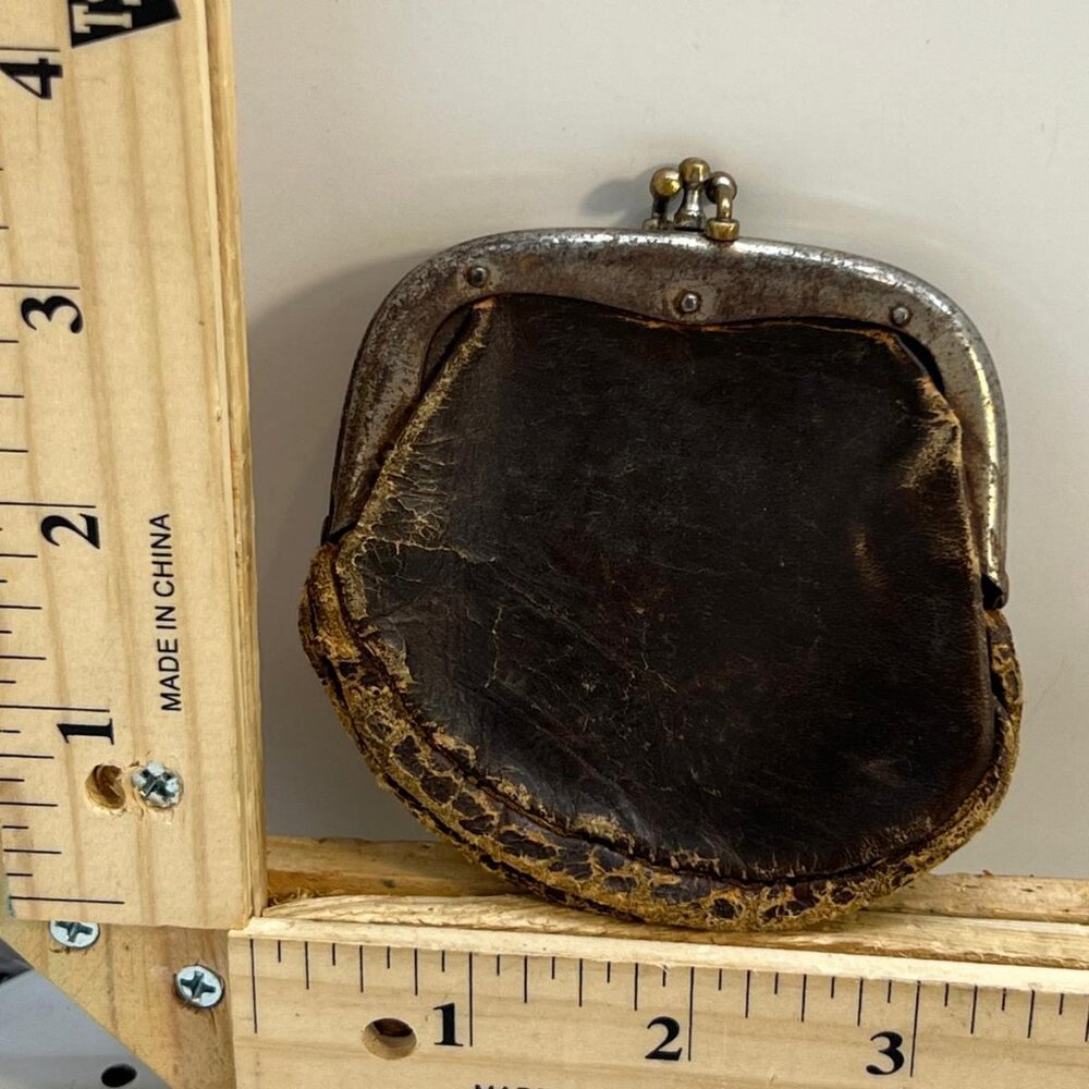 Women's Vintage Leather Coin Purse Kiss Lock Clasp Small Change Pouch Vintage